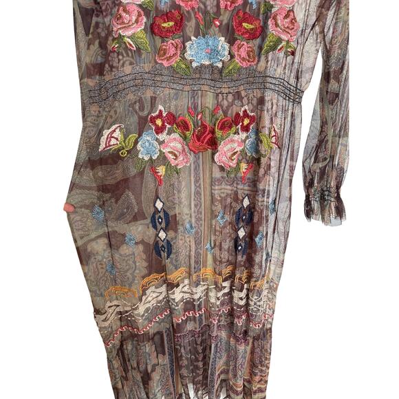 Johnny Was Biya Elexa Mesh Maxi Printed Embroidered Boho Dress, Size L, EUC - Picture 4 of 9